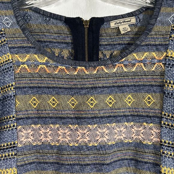 Lucky Brand Womens Sz XS Escape Bohemian Aztec Blue Sweater Exposed Zippers - Picture 13 of 16